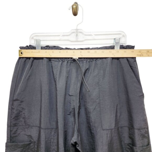 Black Nylon Mens Drawstring Elastic Waist Pants With Pockets & Adjustable Hem - Picture 8 of 9